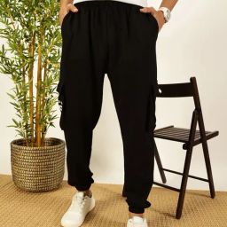 Thomas Scott Jet Black Cotton Relaxed Fit Solid Trackpants-picture-45