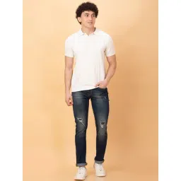 Being Human Navy Blue Cotton Slim Fit Solid Jeans image 4