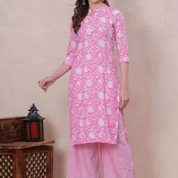 KALINI Floral Printed Mandarin Collar Pure Cotton Kurta With Palazzo-image-41