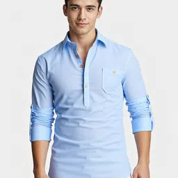 APEKTRA Mandarin Collar Roll-Up Sleeves Kurta-image-33