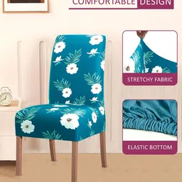 Kuber Industries 2-Pcs White & Green Flower Printed Stretchable Tea Table Chair Cover image 3
