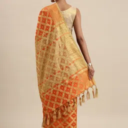 Mitera Orange & Golden Geometric Woven Design Saree image 3