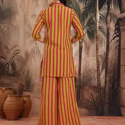 Sangria Vertically Striped Zari & Sequinned Detail Straight Kurti with Palazzos image 4