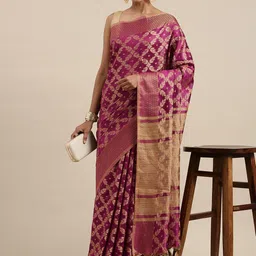 Mitera Purple & Golden Geometric Woven Design Saree image 2