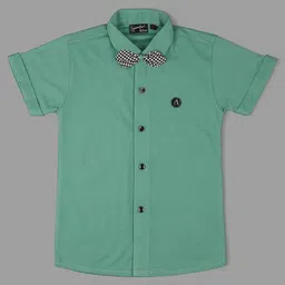 Actuel Half Sleeves Solid Knitted Shirt With Bow - Green-picture-22