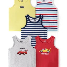 Doodle Poodle 100% Cotton Sleeveless Vests with Car Print Pack Of 5 - Multicolour-picture-20