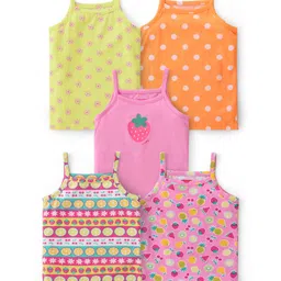 Babyhug 100% Cotton Knit Sleeveless Slips with Polka Dots & Fruit Print Pack of 5 - Multicolor-image-11