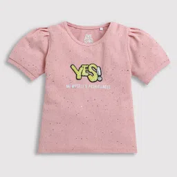 Tiny Girl Cotton Half Sleeves Sequin Embellished Top  -  Pink-image-66
