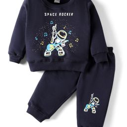 Tango Fleece Knit Full Sleeves Winter Wear Suit Set with Astronaut Print - Navy Blue-picture-12