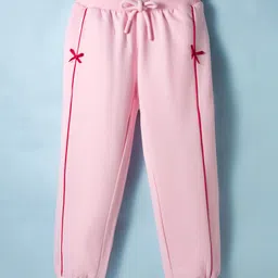 arias by lara dutta Arias Cotton 100% Knit Full Length Jogger With Bow and Piping Detailing - Pink-picture-36