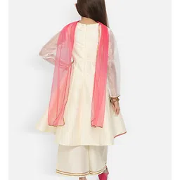 nautinati Nauti Nati Full Sleeves Floral Embroidered & Lace Embellished Angrakha Style Kurta With Palazzo & Dupatta - Off White image 3