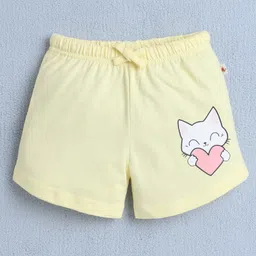 BUMZEE Cotton Pack Of 2 Hearts & Cat Printed Shorts - Yellow & White image 3