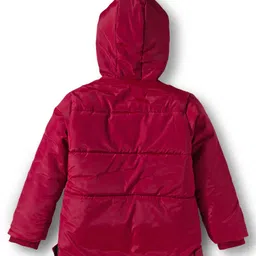 Babyhug Woven Full Sleeves Hooded Coat with Glittery Star Print - Maroon image 2