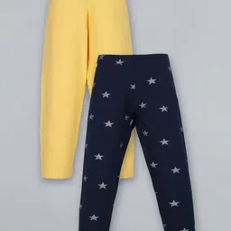 Plum Tree Cotton Knit Pack Of 4 Stars Printed & Solid Leggings - Multi Colour image 4