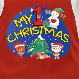 The Peppy Tend 100% Cotton Knit Christmas Theme Raglan Full Sleeves My 1st Christmas Text Printed Romper - Red & White image 5