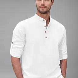 Navkanj Band Collar Roll-Up Sleeves Straight Short Kurta-picture-33