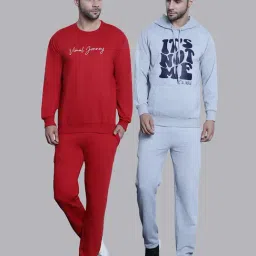 Vimal Jonney Red & Grey Regular Fit Printed Sweatshirt & Trackpant Set - Pack of 2-image-48