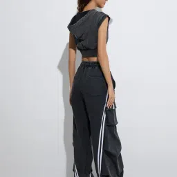 studiofit women Studiofit by Westside Black Stripe Printed High-Rise Denim Track Pants image 2