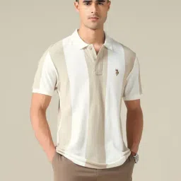 U.S. Polo Assn. Denim Co. White Cotton Slim Fit Striped Polo T-Shirt image 4