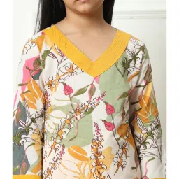 READIPRINT FASHIONS Kids Mustard & Cream Floral Print Kurti with Pants image 5