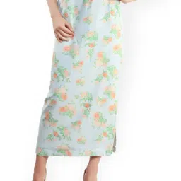 Belle Fille Sky Blue Floral Print Skirt-image-11