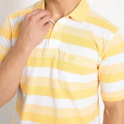 Duke Yellow & White Regular Fit Striped Polo T-Shirt image 5