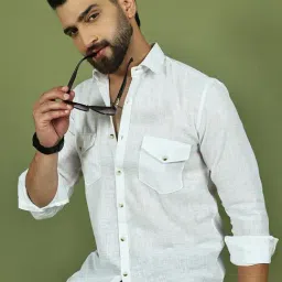 Indian Needle White Cotton Regular Fit Solid Casual Shirt-image-56