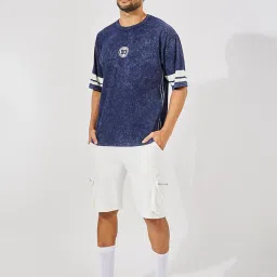 Styli Navy Melange Relaxed Fit Printed Oversized Crew T-Shirt image 5