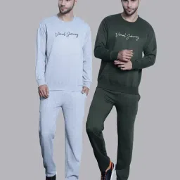 Vimal Jonney Grey & Olive Regular Fit Logo Print Sweatshirt & Trackpant Set - Pack of 2-picture-11