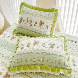 JC HOME Green & White Printed Cotton Double King Bed & Pillow Cover image 2