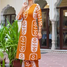 Kaftanize Orange Abstract Bold Floral Printed Relaxed Fit Straight Kurta And Pant Set image 5