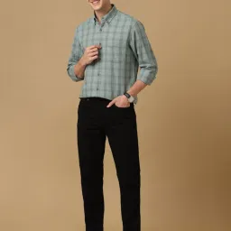 CAVALLO by Linen Club Green Contemporary Fit Check Shirt image 5