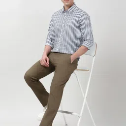 Peter England White Cotton Slim Fit Striped Shirt image 5