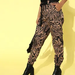 STREET 9 Women Classy Beige Abstract Cargo Trousers-image-52