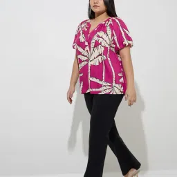 Gia by Westside Fuchsia Tropical-Inspired Blouse image 4