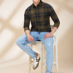 Being Human Dark Green Slim Fit Checks Shirt image 5