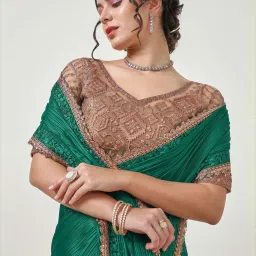 Soch Green Embellished Saree With Unstitched Blouse image 5