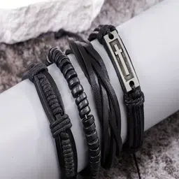 UNIVERSITY TRENDZ Men Set Of 4 Leather Wraparound Bracelet image 5