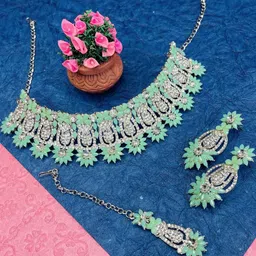 VATSALYA creation Rhodium-Plated Artificial Stone Studded Jewellery Set-picture-14