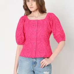 Vero Moda Pink Cotton Self Design Peplum Top-image-71