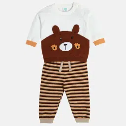 Miniklub Boys Marshmallow & Brown Regular Fit Knit Top And Bottom-picture-32