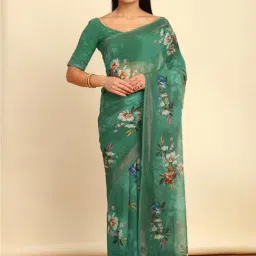 Soch Womens Green Floral Print Georgette Saree-image-93