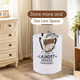 Aura 2-Pcs White Printed Foldable Laundry Bags With Handle image 4