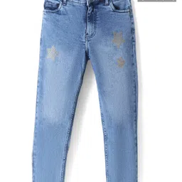 Pine Kids Denim Woven Full Length Solid Color Jeans with Star Embroidery - Blue image 1