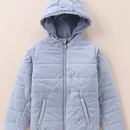 Wingsfield Full Sleeves Solid  Hooded Jacket - Sky Blue-image-8