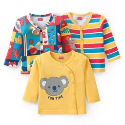 Babyhug 100% Cotton Knit Full Sleeves Striped & Koala Bear Printed Vests Pack of 3 - Red & Mustard-picture-25