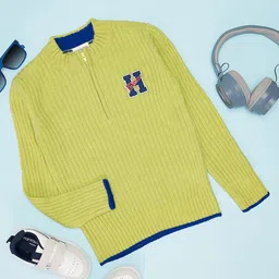 Pantaloons Junior Full Sleeves Typography Patch Embroidered Sweater - Green-image-77