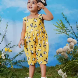 Vastramay Cotton Ribbed Sleeveless Pandas Printed Lace Detailed Romper - Yellow-picture-11