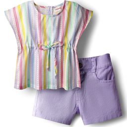 Babyhug Cotton Woven Sleeveless Striped Top & Short Set - Multi Colour-picture-36