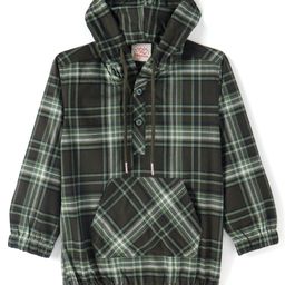 Rikidoos Full Sleeves Checked Hoodie - Green-picture-1